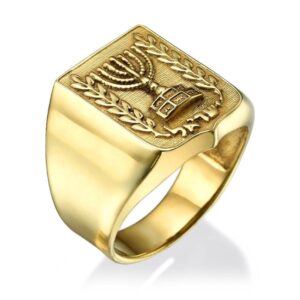 18 Kt   Yellow Gold Emblem Menorah Jewish Signet Men'S Ring 12 Grams