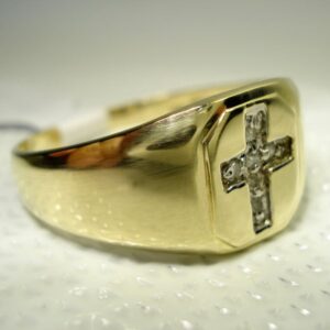 18 Kt Genuine   Yellow Gold Cross Zircon CZ Signet Men'S Ring 8 Grams