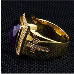 18 Kt  Yellow Gold Cross Amethyst Zircon CZ Signet Men'S Ring 14 Grams