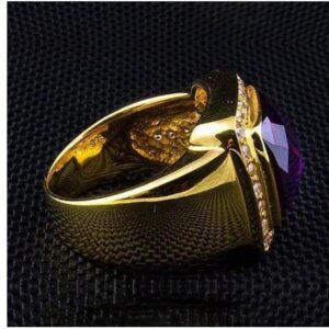18 Kt  Yellow Gold Cross Amethyst Zircon CZ Signet Men'S Ring 14 Grams