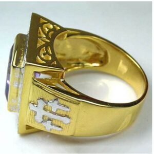 18 Kt  Yellow Gold Cross Amethyst Zircon CZ Signet Men'S Ring 16 Grams