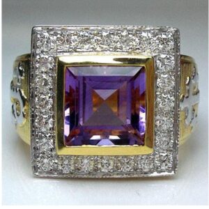 18 Kt  Yellow Gold Cross Amethyst Zircon CZ Signet Men'S Ring 16 Grams
