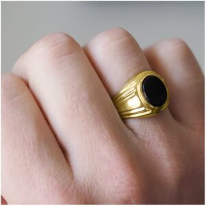 18 Kt   Yellow Gold Natural Certifified Onyx Signet Men'S Ring 7 Grams