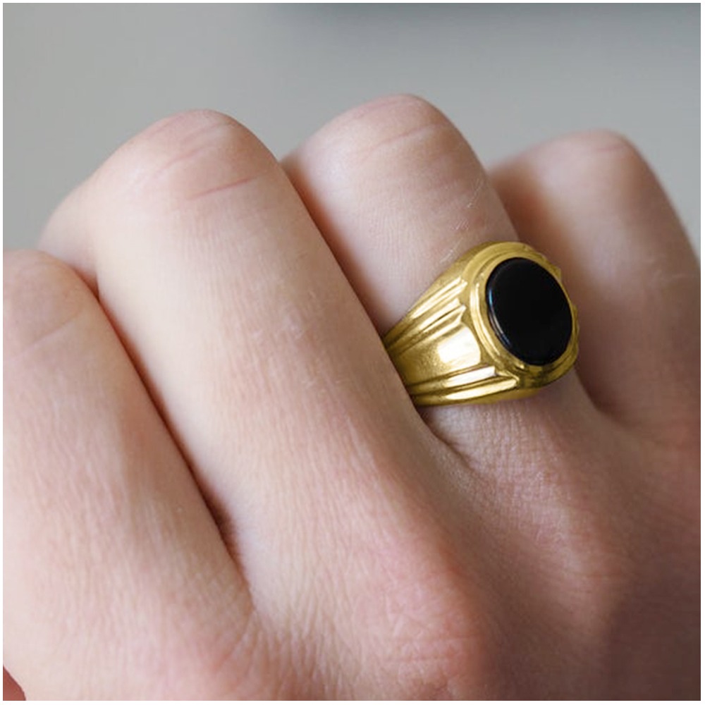 18 Kt Yellow Gold Natural Certifified Onyx Signet Men'S Ring 7 Grams - Image 3