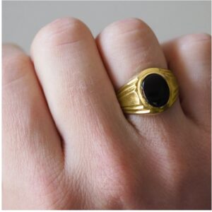 18 Kt   Yellow Gold Natural Certifified Onyx Signet Men'S Ring 7 Grams