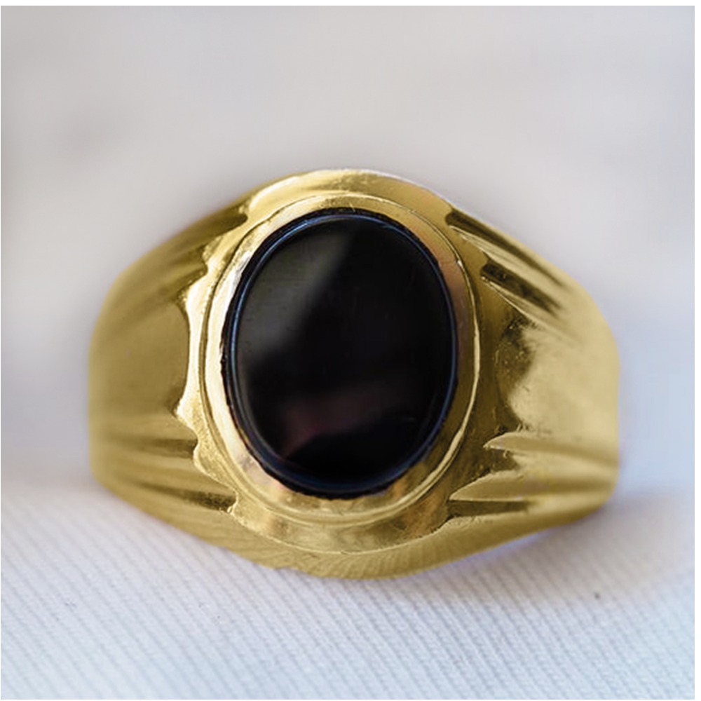 18 Kt   Yellow Gold Natural Certifified Onyx Signet Men'S Ring 7 Grams