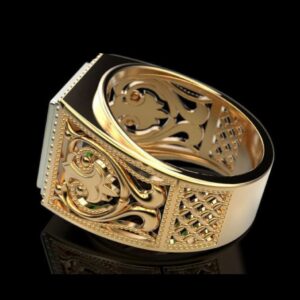 18 Kt  Yellow Gold Vintage Fine Jewelry Green CZ Men'S Ring Size 9-12