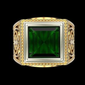 18 Kt  Yellow Gold Vintage Fine Jewelry Green CZ Men'S Ring Size 9-12