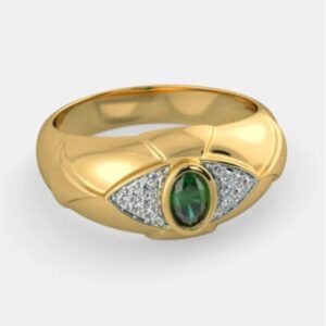 Fine Jewelry 18 Kt  Yellow Gold Green CZ Unisex Vintage Ring Size 8-11