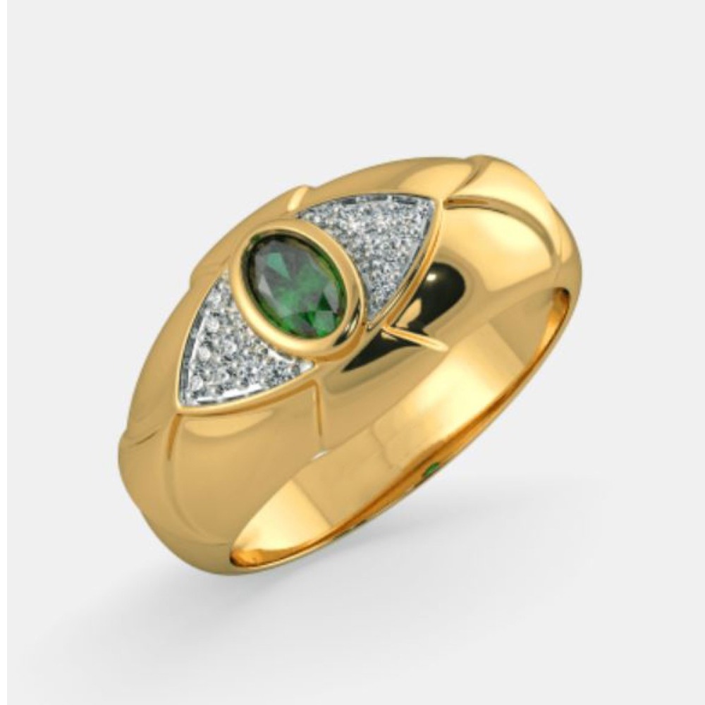 Fine Jewelry 18 Kt  Yellow Gold Green CZ Unisex Vintage Ring Size 8-11