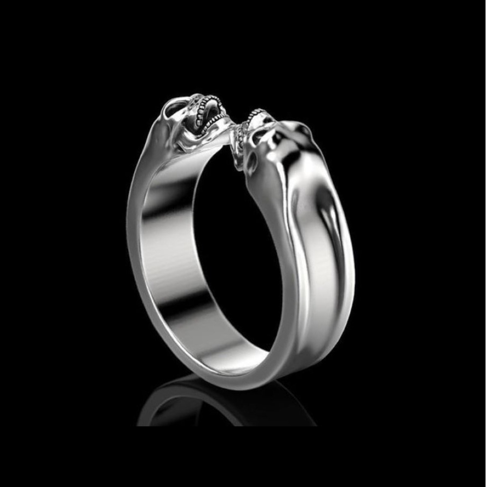 14 Kt Solid White Gold Fine Jewelry 2 Skeletons Antique Ring Size 7-12 - Image 4