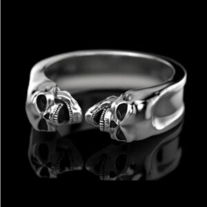 14 Kt Solid White Gold Fine Jewelry 2 Skeletons Antique Ring Size 7-12