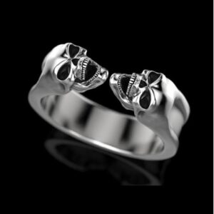 14 Kt Solid White Gold Fine Jewelry 2 Skeletons Antique Ring Size 7-12