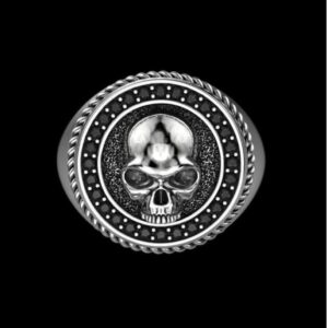 Fine Jewelry 14 Kt  White Gold Skeleton Onyx Antique Ring Size 8-12