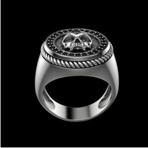 Fine Jewelry 14 Kt  White Gold Skeleton Onyx Antique Ring Size 8-12