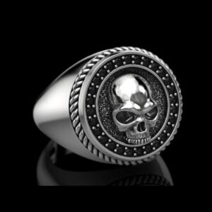 Fine Jewelry 14 Kt  White Gold Skeleton Onyx Antique Ring Size 8-12