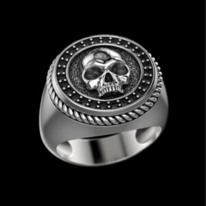 Fine Jewelry 14 Kt  White Gold Skeleton Onyx Antique Ring Size 8-12