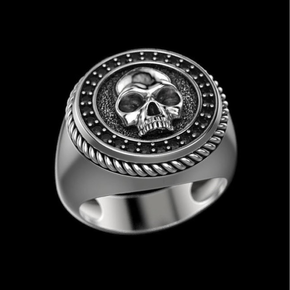 Fine Jewelry 14 Kt  White Gold Skeleton Onyx Antique Ring Size 8-12