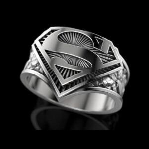 14 Kt  White Gold Fine Jewelry Super Man Antique Finger Ring Size 8-11