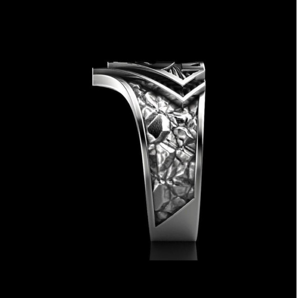 14 Kt White Gold Fine Jewelry Super Man Antique Finger Ring Size 8-11 - Image 3