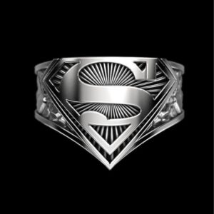 14 Kt  White Gold Fine Jewelry Super Man Antique Finger Ring Size 8-11