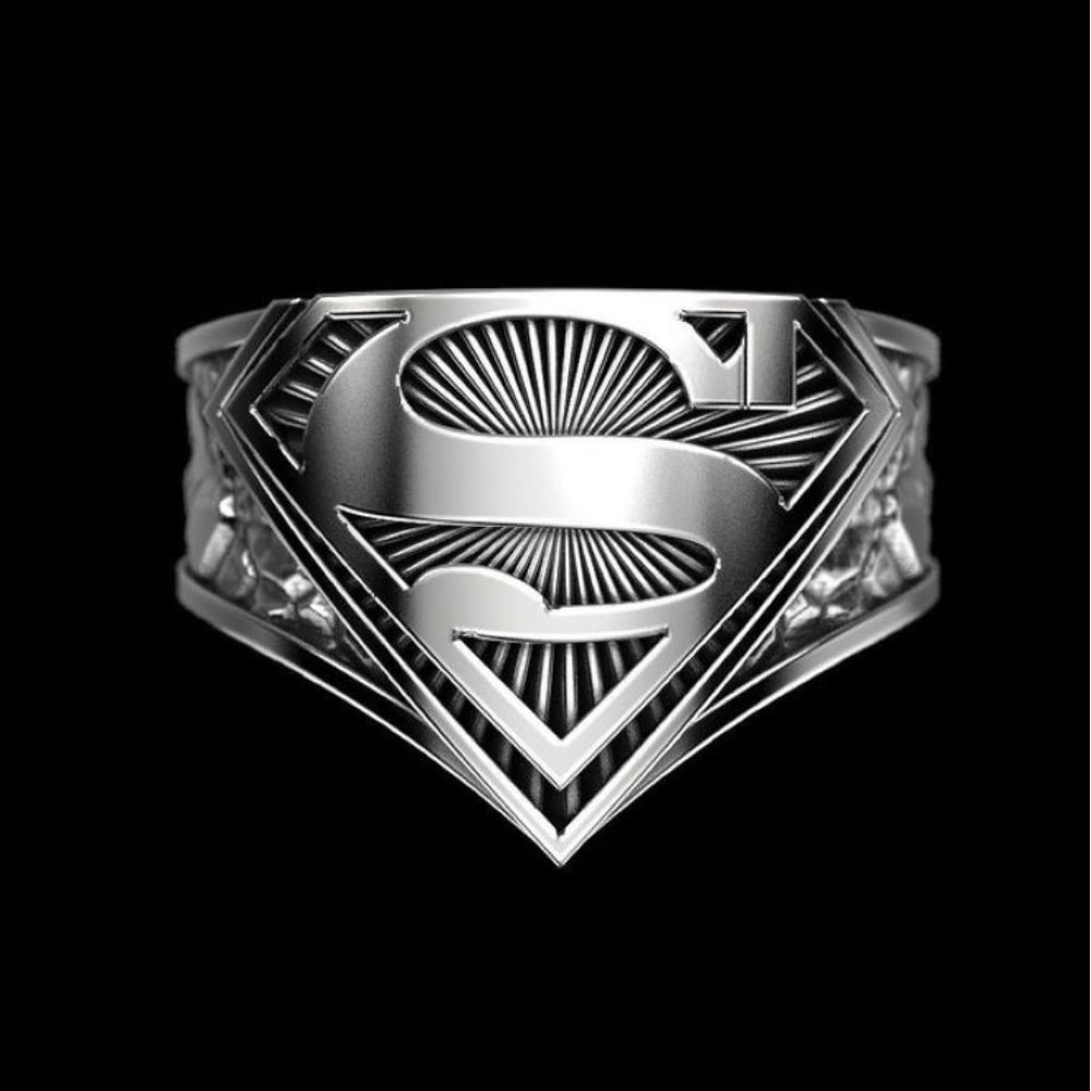 14 Kt White Gold Fine Jewelry Super Man Antique Finger Ring Size 8-11 - Image 2