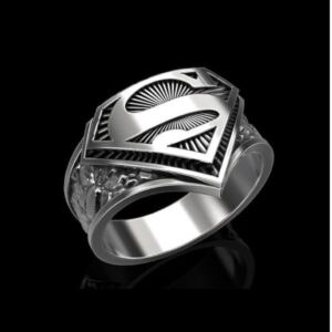 14 Kt  White Gold Fine Jewelry Super Man Antique Finger Ring Size 8-11