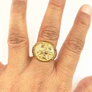 18 Kt Real Solid Yellow Gold St. George Fighting Dragon Ring Size 8-12