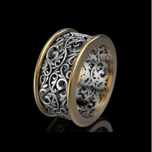 14 Kt  White & Yellow Gold Fine Jewelry Vintage Band Ring Size 8-12