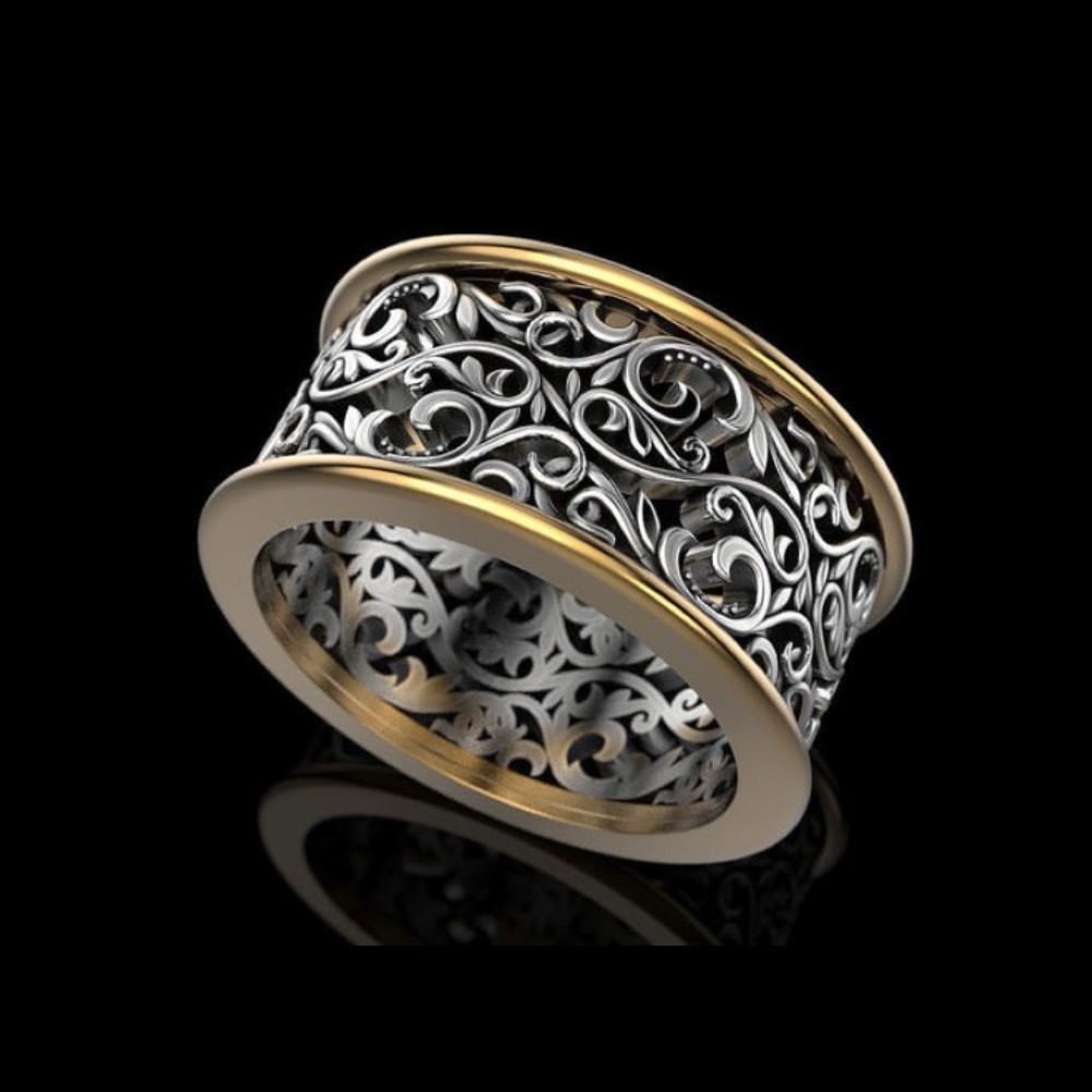 14 Kt  White & Yellow Gold Fine Jewelry Vintage Band Ring Size 8-12