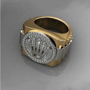 Fine Jewelry 18 Kt  Solid Yellow & White Gold CZ Men'S Ring Size 9-12