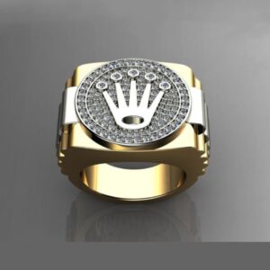 Fine Jewelry 18 Kt  Solid Yellow & White Gold CZ Men'S Ring Size 9-12