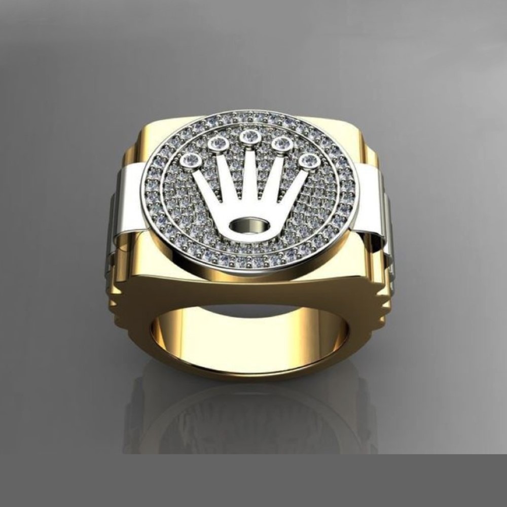 Fine Jewelry 18 Kt Solid Yellow & White Gold CZ Men'S Ring Size 9-12 - Image 2