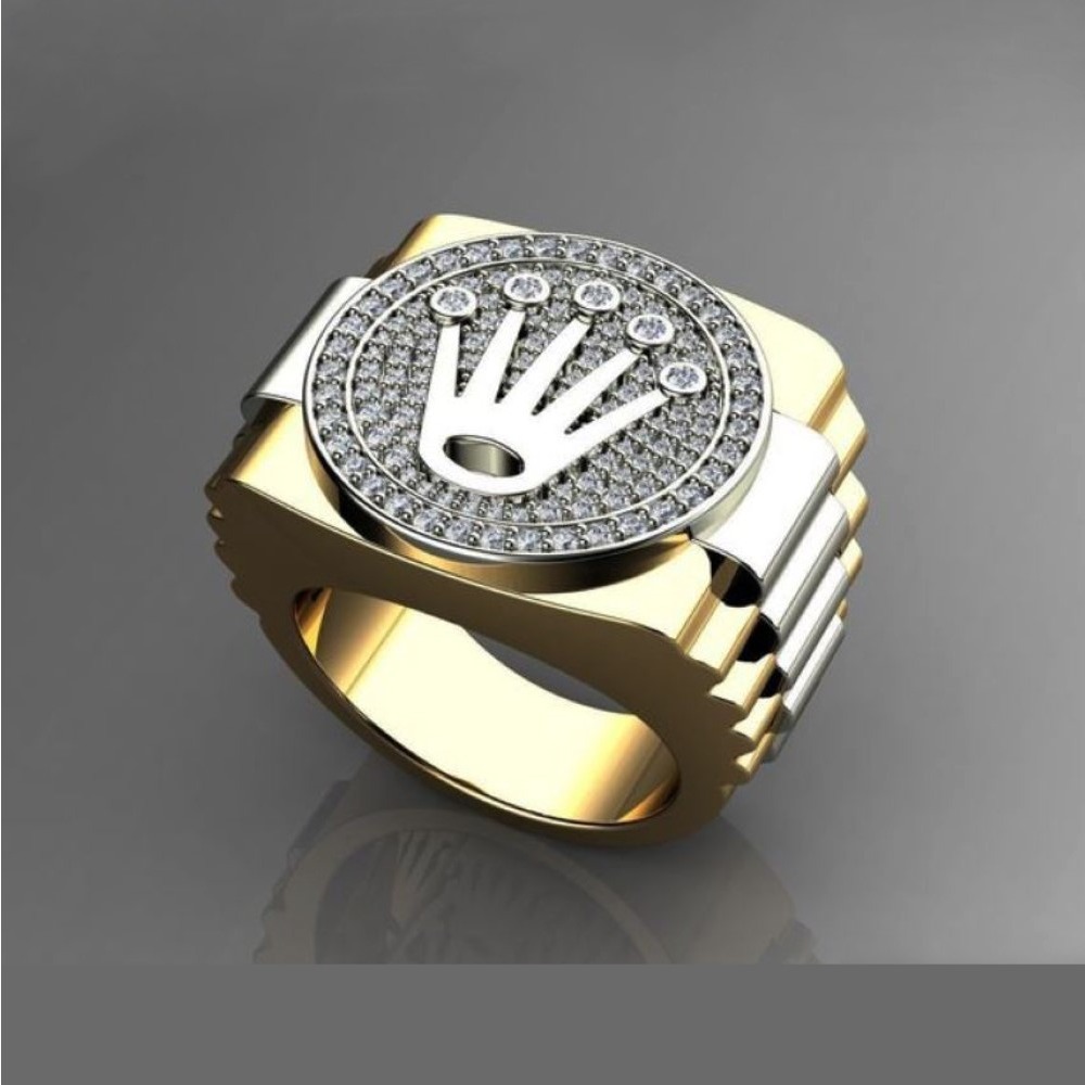 Fine Jewelry 18 Kt Solid Yellow & White Gold CZ Men'S Ring Size 9-12