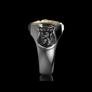Fine Jewelry 18 Kt  White & Yellow Gold Lion Face Men'S Ring Size 9,10