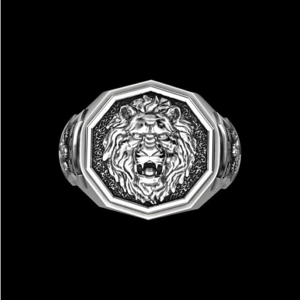 Fine Jewelry 18 Kt White Gold Lion Face Men'S Wedding Ring Size 9,10 - Image 2