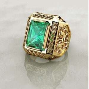 Fine Jewelry 18 Kt   Yellow Gold Green CZ Men'S Vintage Ring Size 9,10
