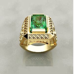 Fine Jewelry 18 Kt   Yellow Gold Green CZ Men'S Vintage Ring Size 9,10