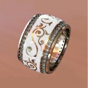 18 Kt  Yellow Gold CZ Stones His & Her Love Couple 3Pc Set Bands Rings