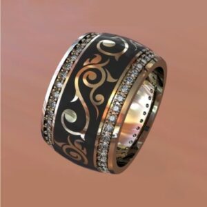18 Kt  Yellow Gold CZ Stones His & Her Love Couple 3Pc Set Bands Rings