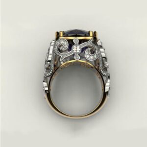 Fine Jewelry 14 Kt   Yellow Gold Blue CZ Men'S Vintage Ring Size 10,11
