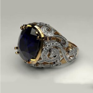 Fine Jewelry 14 Kt   Yellow Gold Blue CZ Men'S Vintage Ring Size 10,11