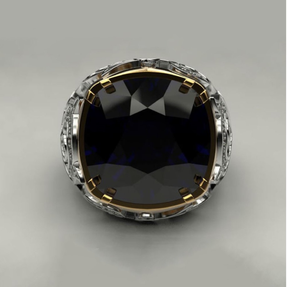 Fine Jewelry 14 Kt   Yellow Gold Blue CZ Men'S Vintage Ring Size 10,11