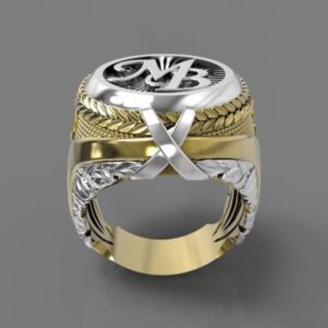 Fine Jewelry 18 Kt  White & Yellow Gold 2 Tone MB Men'S Ring Size 9,10