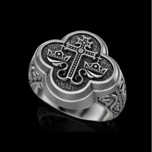 Fine Jewelry 14 Kt White Gold Jesus Cross Antique Men'S Ring Size 9-11