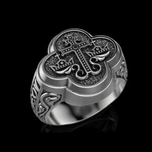 Fine Jewelry 14 Kt White Gold Jesus Cross Antique Men'S Ring Size 9-11