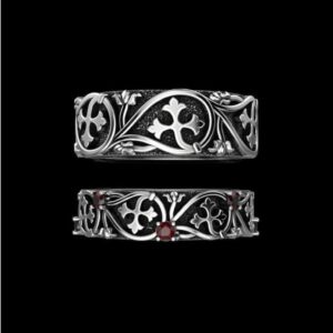 14 Kt   White Gold Ruby Stone His & Her Wedding Couple Bands 2Pc Rings