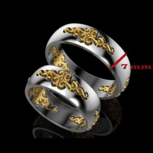 14 Kt   White & Yellow Gold His & Her Wedding Couple Bands 2Pc Rings
