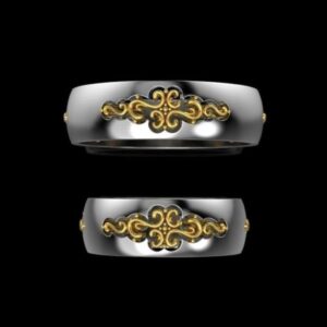 14 Kt   White & Yellow Gold His & Her Wedding Couple Bands 2Pc Rings