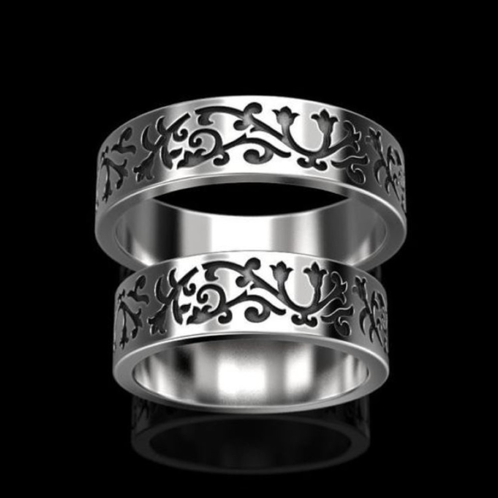14Kt White Gold His Her Matching Couple Promise Wedding 2 Pc Band Set - Image 2
